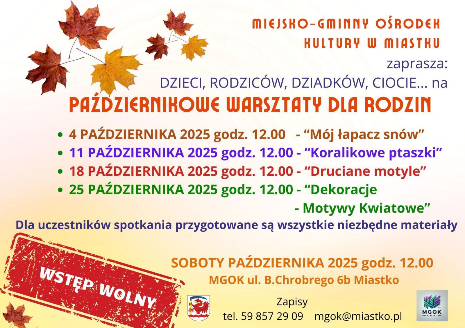 Plakat: Październikowe Warsztaty dla Rodzin
