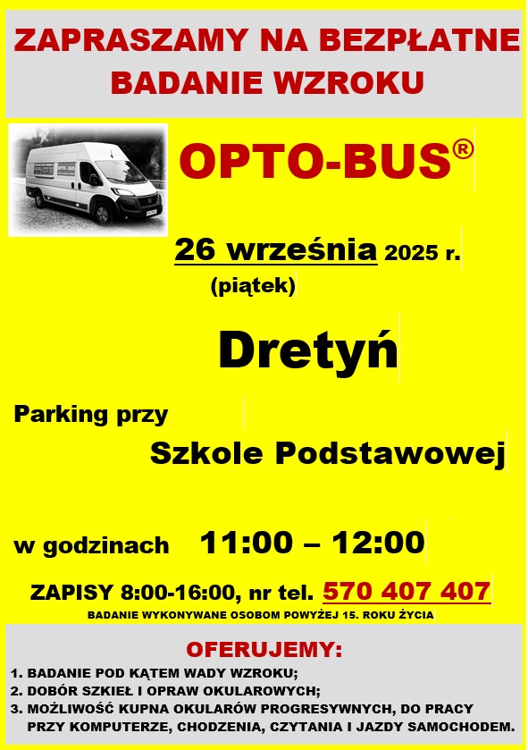 Plakat: Bezpłatne Badanie Wzroku - Dretyń